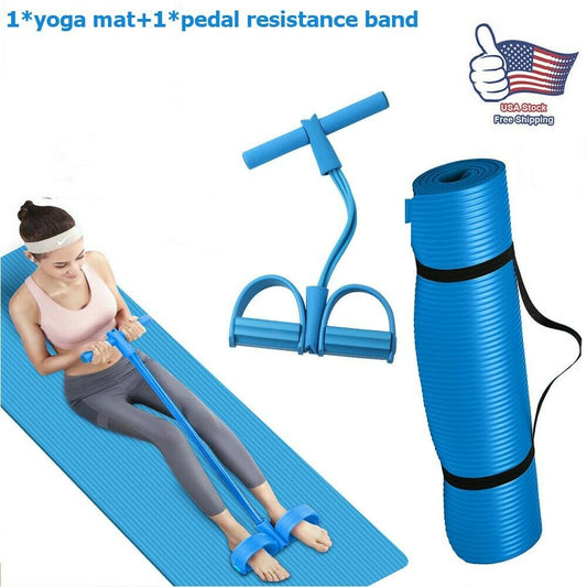 (Combo 12) 2 PCS Yoga Mat + Pedal Resistance Band Comprehensive Fitness Fit Gym Exercise Trainin