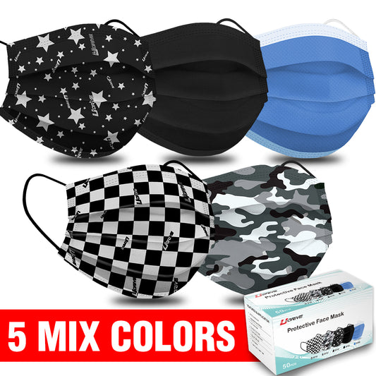 100/200 Pcs Disposable Face Mask 4-Layer Protective Mouth Masks - Mixed 5 Colors