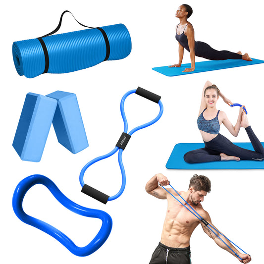 Hodiax Fitness Combo Strength Workout Fitness 8 Shaped Resistance Band Yoga Strap Mat Ring