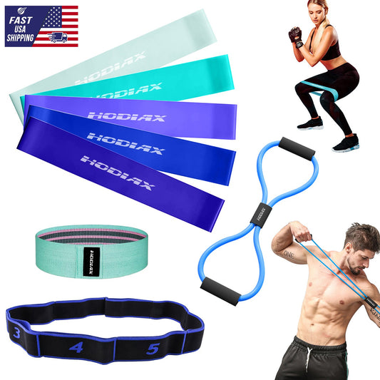 (Combo 09) 8 PCS Strength Workout Fitness Booty Loop Bands 8 Shaped Resistance Band Yoga Strap