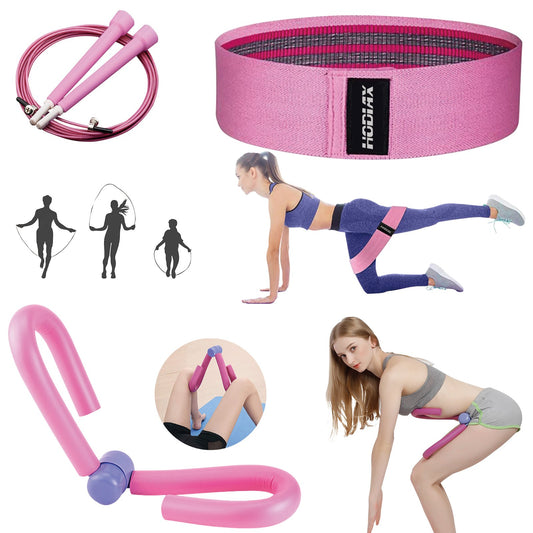 (Combo 03) 3 PCS Fabric Fitness Band Booty Bands Resistance Band & Skipping Rope Exercise Workou