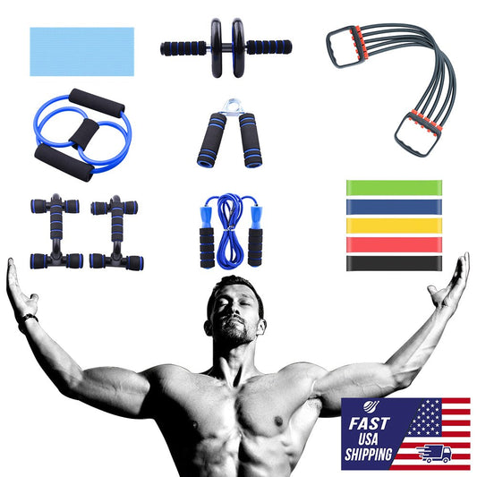 (Combo 05) 13 PCS Exercise Workout Fitness Yoga US Stock Abdominal Wheel Set Resistance Loop Ban