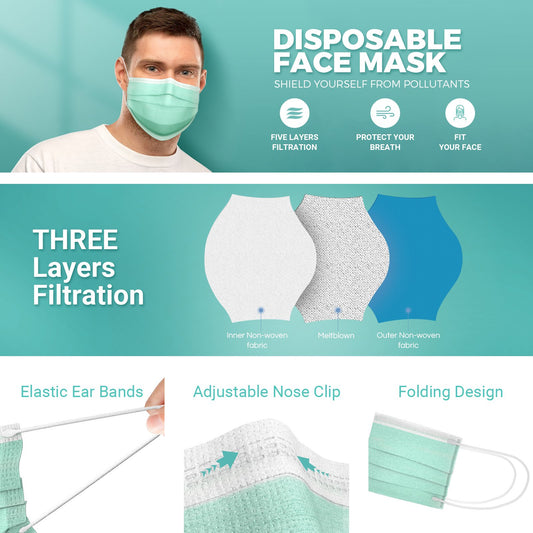 ASTM LEVEL 2 Surgical Disposable 3-PLY Face Mask (50PCS) - Protective 3-Layer Nose & Mouth Cover