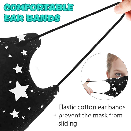 Kid Disposable KN95 Face Mask (60PCS) - Protective 4-Layer Nose & Mouth Cover for Outdoor Use, Black Star