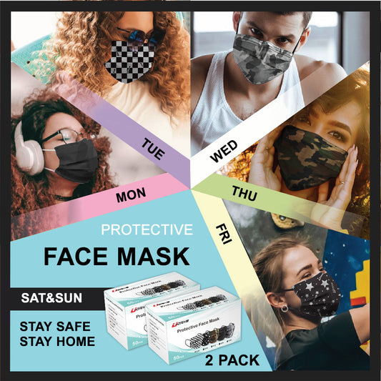 5 Colors Mix Color Disposable 3-PLY Face Mask (50PCS) - Protective 3-Layer Nose & Mouth Cover for Outdoor Use