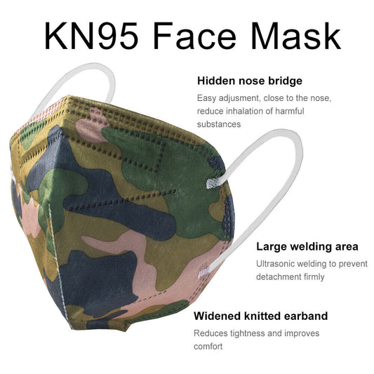 Disposable KN95 Face Mask (50PCS) - Protective 5-Layer Nose & Mouth Cover for Outdoor Use, Camo Green-B