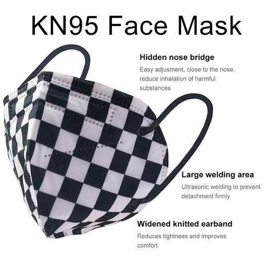 Disposable KN95 Face Mask (50PCS) - Protective 5-Layer Nose & Mouth Cover for Outdoor Use, Black Chequer